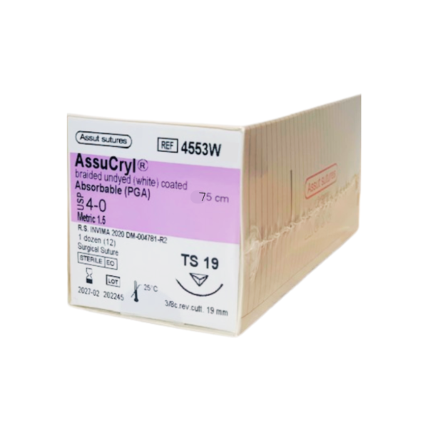 Assucryl 4/0 TS-19mm/75cm Ácido Poliglicólico (PGA) Assut Ref: 4553W