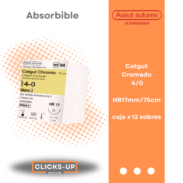 Catgut Cromado 4/0 HR-17mm/75cm Multifilamento torcido Assut Ref: 304