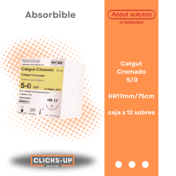 Catgut Cromado 5/0 HR-17mm/75cm Multifilamento torcido Assut Ref: 303