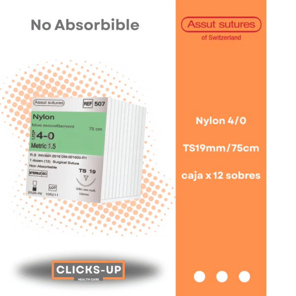 Nylon 4/0 TS-19mm/75cm Poliamida Monofilamento Assut Ref: 507