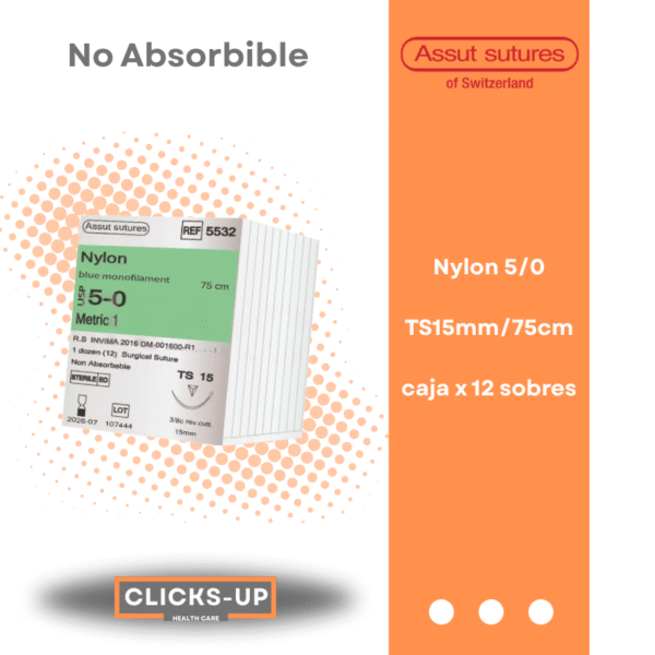 Nylon 5/0 TS-15mm/75cm Poliamida Monofilamento Assut Ref: 5532