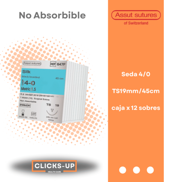 Seda 4/0 TS-19mm/45cm Multifilamento trenzado Assut Ref: 647F