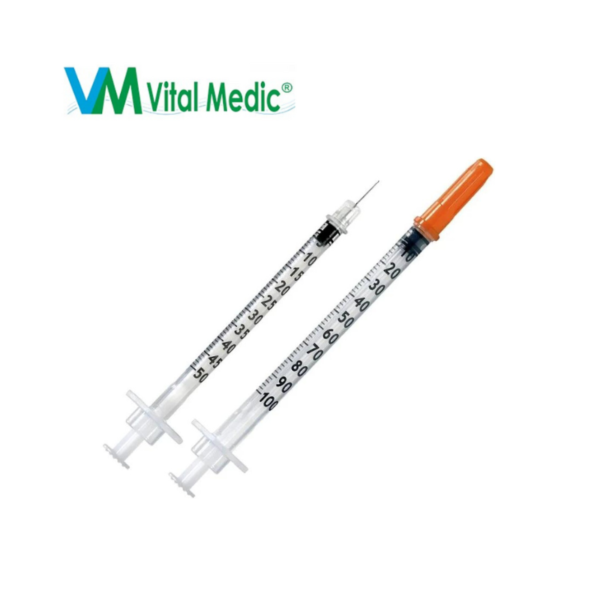 Jeringa de Insulina de 1 ml con aguja removible caja x 100 unidades - Vital Medic