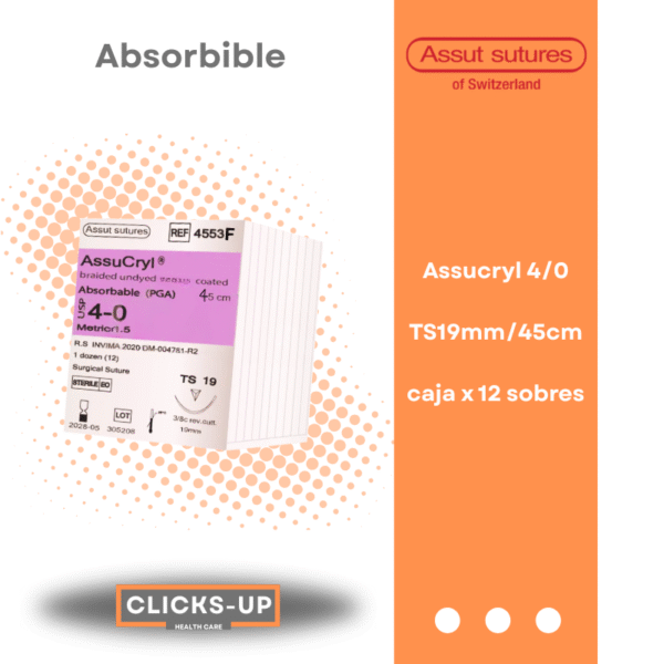 Assucryl 4/0 TS-19mm/45cm Ácido Poliglicólico (PGA) Assut Ref: 4553F