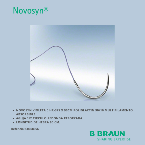 Novosyn Violeta 0 HR-37s x 90cm Aguja 1/2 circulo Punta Redonda caja x 36 sobres - Braun
