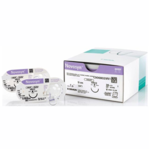 Novosyn 2-0 (B. Braun) — Sutura PGA, aguja 3/8 circulo 24 mm, hebra 70 cm transparente · REF C0069236N1
