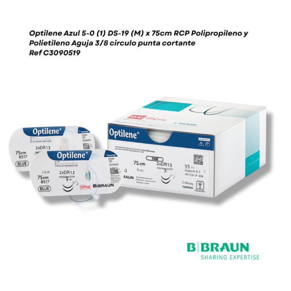 Optilene Azul 5-0 (1) DS-19 (M) x 75cm RCP Polipropileno y Polietileno Aguja 3/8 circulo punta cortante caja x 36 sobres - Braun