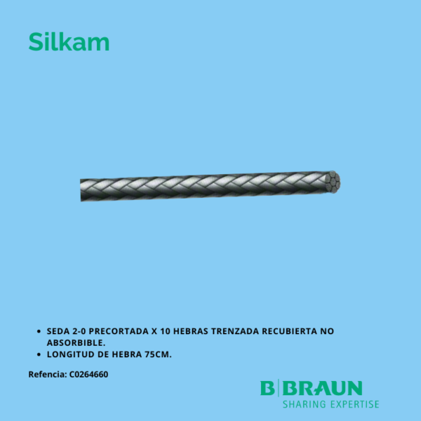 Silkam 2-0 Precortada 10 x 75cm Seda Negra trenzada recubierta Sin Aguja caja x 24 sobres - Braun