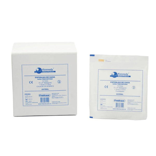 Gasa Precortada tejida Estéril 7,5 x 7,5cm Caja x 20 sobres x 5 gasas - Kennedy