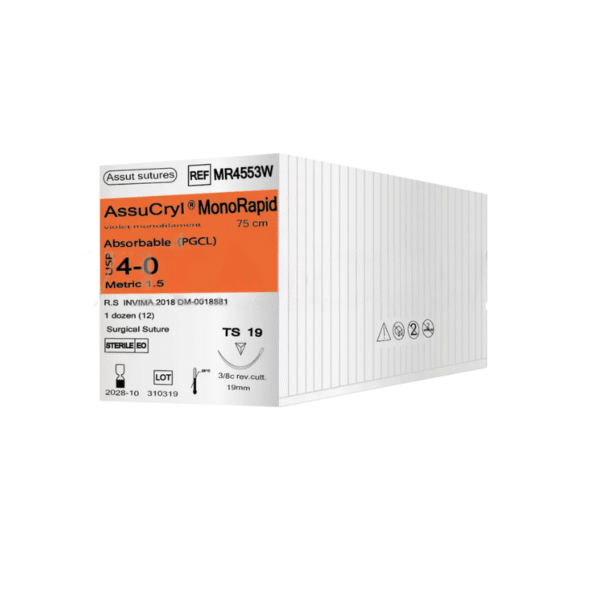 Assucryl MonoRapid 4-0 TS 19mm/75cm Policaprolactona (PGCL)-Monofilamento blanco Assut Ref: MR4553W