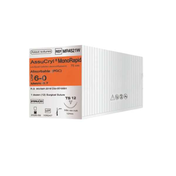 Assucryl MonoRapid 6/0 TS 12mm/75cm Policaprolactona (PGCL)-Monofilamento blanco Assut Ref: MR4521W