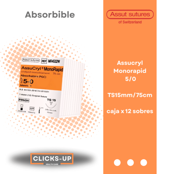 Assucryl MonoRapid 5-0 TS 15mm/75cm Policaprolactona (PGCL)-Monofilamento blanco Assut Ref: MR4532W