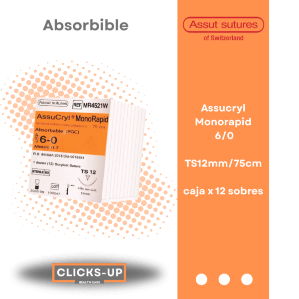 Assucryl MonoRapid 6/0 TS 12mm/75cm Policaprolactona (PGCL)-Monofilamento blanco Assut Ref: MR4521W