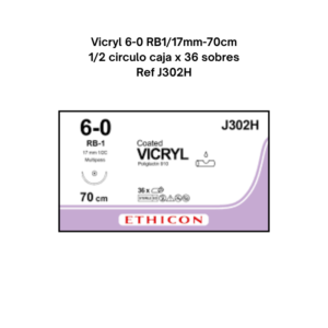 Vicryl 6-0 RB-1/17mm-70cm, 1/2 circulo poliglactin 910 caja x 36 unidades - Ethicon