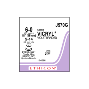Vicryl 6-0 S-14/8mm-45cm (2), 1/4 circulo estapula needle caja x 12 unidades - Ethicon