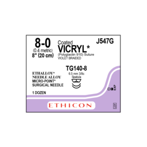 Vicryl 8-0 TG140-8/6,5mm-20cm (2), 3/8 circulo espatula needle caja x 12 unidades - Ethicon