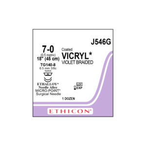 Vicryl 7-0 TG140-8/6,5mm-45cm, 3/8 circulo espatula needle caja x 12 unidades - Ethicon