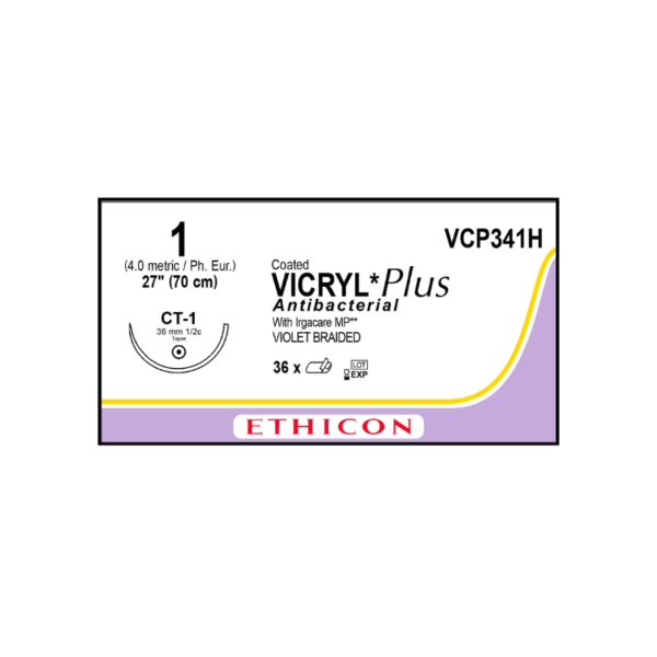 Vicryl Plus Antibacterial 1 CT1/36mm-70cm, 1/2c circulo poliglactin 910 caja x 36 unidades - Ethicon