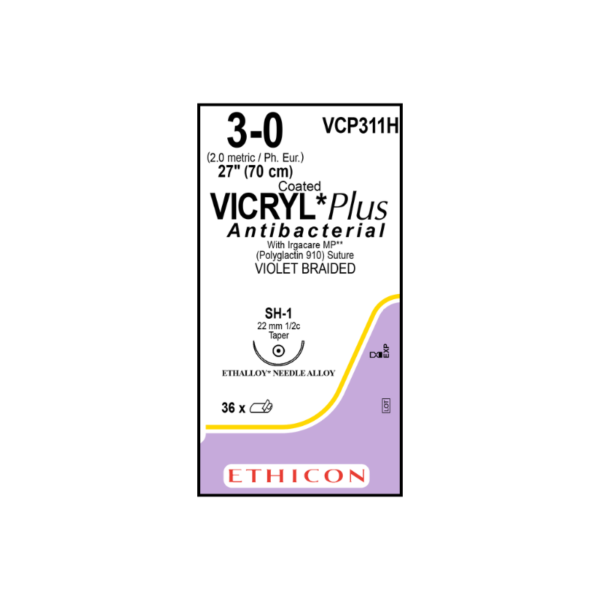 Vicryl Plus Antibacterial 3-0 SH-1/22mm-70cm, 1/2 circulo poliglactin 910 caja x 36 unidades - Ethicon