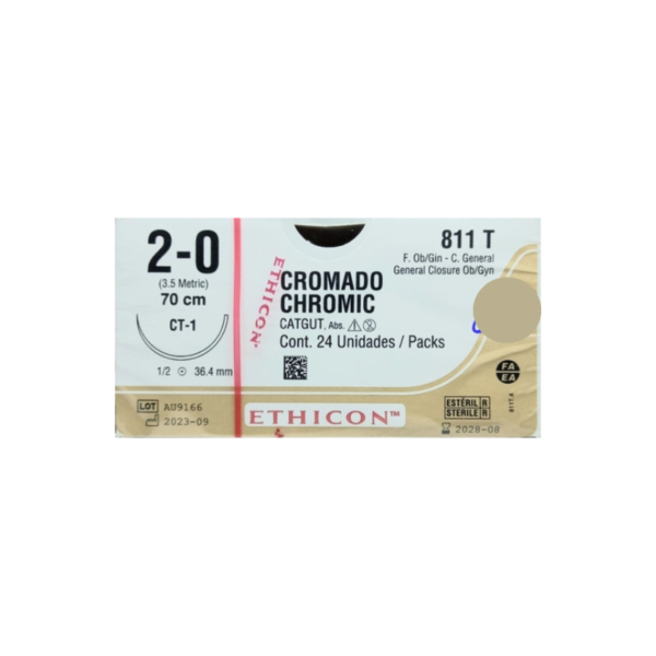 Catgut Cromado 2-0 CT1/36mm-70cm, 1/2 circulo caja x 24 unidades - Ethicon