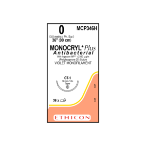 Monocryl Plus Antibacterial 0 CT-1/36mm-90cm, 1/2 circulo poliglecaprone 25 caja x 36 unidades - Ethicon