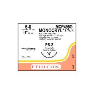 Monocryl Plus Antibacterial 5-0 PS-2/19mm-45cm, 3/8 circulo incoloro poliglecaprone 25 caja x 12 unidades - Ethicon