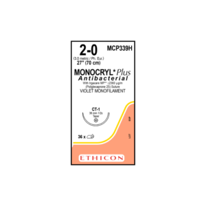 Monocryl Plus Antibacterial 2-0 CT-1/36mm-70cm, 1/2 circulo poliglecaprone 25 caja x 36 unidades - Ethicon