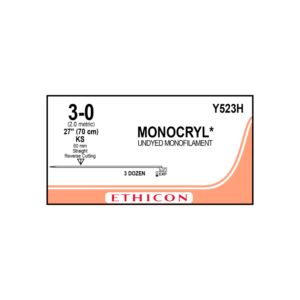 Monocryl 3-0 KS/60mm-70cm, aguja recta reverse cutting incoloro caja x 12 unidades - Ethicon