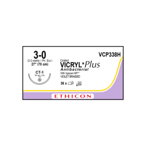 Vicryl Plus Antibacterial 3-0 CT-1/36mm-70cm, 1/2 circulo poliglactin 910 caja x 36 unidades - Ethicon