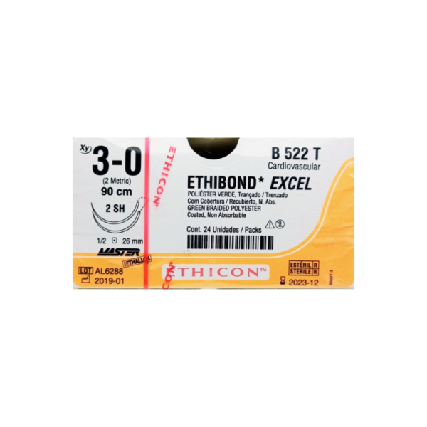 Ethibond* Excel 3-0 2SH/26mm-90cm (2), 1/2 circulo Poliester verde caja x 24 unidades - Ethicon