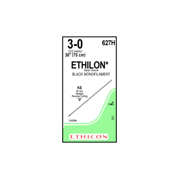 Ethilon* 3-0 KS/60mm-47cm, aguja recta Mono Nylon Black caja x 36 unidades - Ethicon