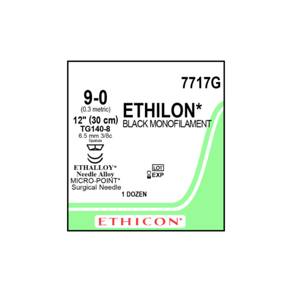 Ethilon* 9-0 TG140-8/6,5mm-30cm (2), 3/8 circulo espatula needle Mono Nylon Black caja x 12 unidades - Ethicon