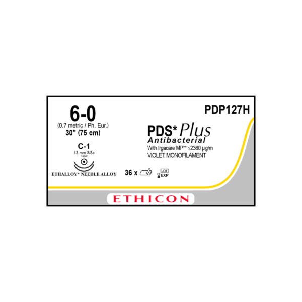 PDS*II Plus Antibacterial 6-0 C-1/13mm-75cm (2), 3/8 circulo violeta Polydioxanone caja x 36 unidades - Ethicon