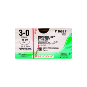 Ethilon* 3-0 PS-1/24mm-45cm, 3/8 circulo Mono Nylon Black caja x 24 unidades - Ethicon