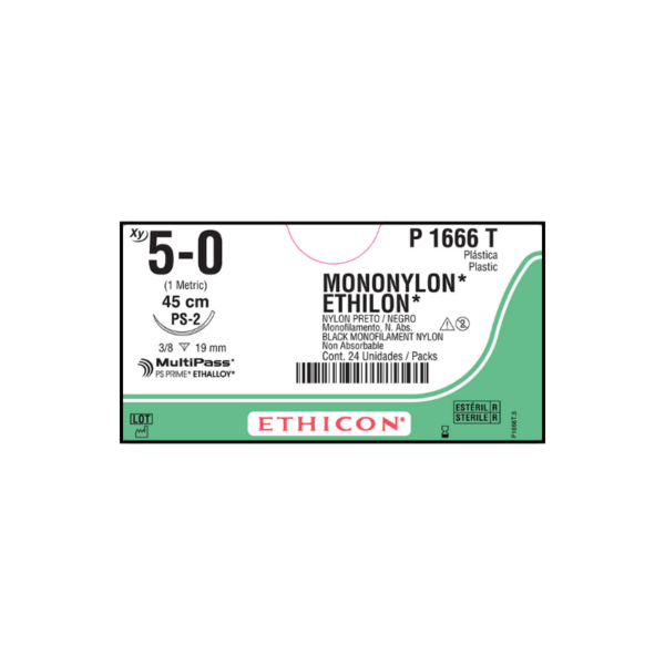 Ethilon* 5-0 PS-2/19mm-45cm, 3/8 circulo Mono Nylon Black caja x 24 unidades - Ethicon
