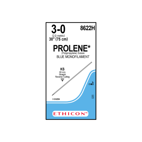 Prolene* 3-0 KS/60mm-75cm, aguja recta Polipropileno blue monofilamento caja x 36 unidades - Ethicon