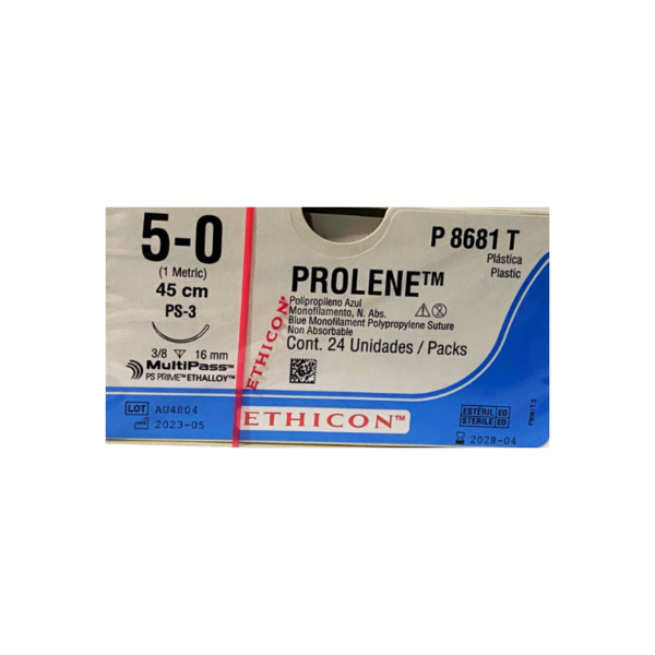 Prolene* 5-0 PS-3/16mm-45cm, 3/8 circulo ethipoint Polipropileno blue monofilamento caja x 24 unidades - Ethicon