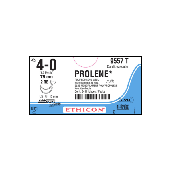 Prolene* 4-0 2RB-1/17mm-75cm (2), 1/2 circulo Polipropileno blue monofilamento caja x 24 unidades - Ethicon