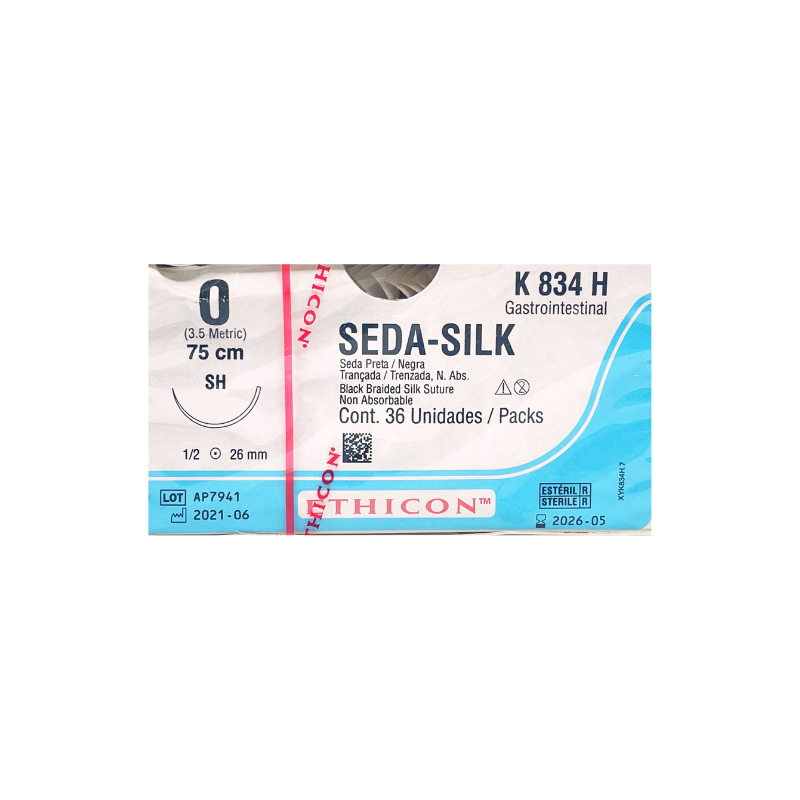 Seda Silk* 0 SH/26mm-75cm, 1/2 circulo seda negra caja x 36 unidades – Ethicon