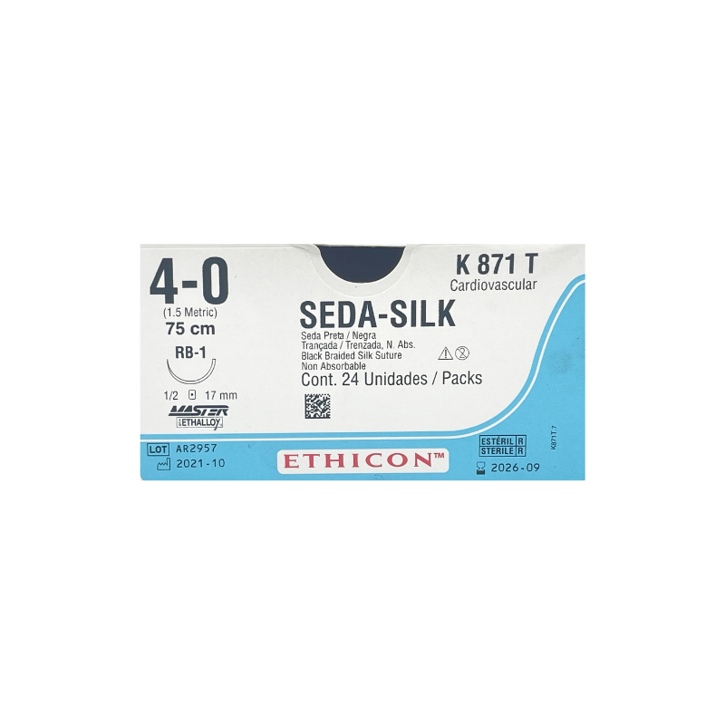 Seda Silk* 4-0 RB-1/17mm-75cm, 1/2 circulo seda negra caja x 24 unidades – Ethicon