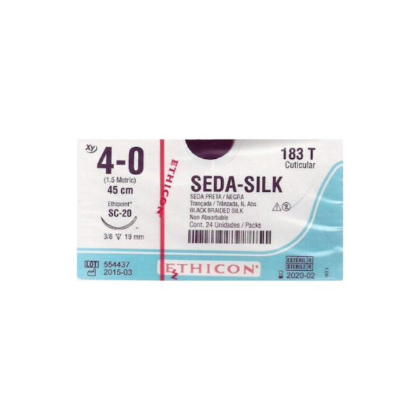 Seda Silk* 4-0 SC-20/19mm-45cm, 3/8 circulo seda negra caja x 24 unidades - Ethicon