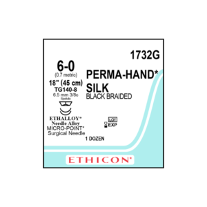 Seda Perma hand silk* 6-0 TG140-8/6,5mm-45cm (2), 3/8 circulo seda negra caja x 12 unidades - Ethicon