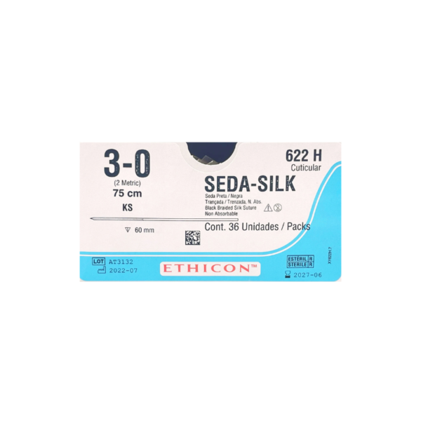 Seda Silk* 3-0 KS/60mm-75cm, aguja recta seda negra caja x 36 unidades - Ethicon