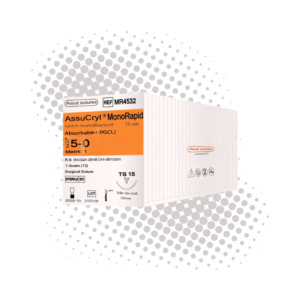 Assucryl MonoRapid 5-0 (Assut) — Sutura PGCL, aguja 3/8 circulo 15 mm, hebra 75 cm violeta · REF MR4532
